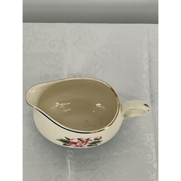 Cavalier Eggshell Homer Laughlin Creamer Green‎ Floral Gold Trim Porcelain - Picture 2 of 6